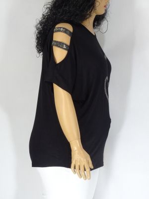 Дамска макси блуза в големи размери с камъни и голо рамо 01 01090