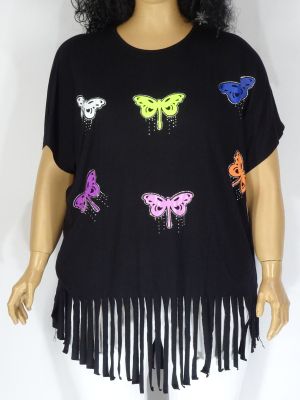 Дамска макси блуза в големи размери с камъни и апликация пеперуда 01 01091