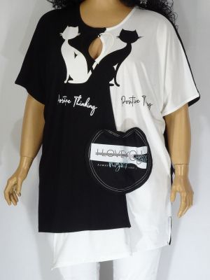 Дамска макси блуза с джоб и апликация котки 01 01100