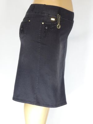 Дамска макси дънкова пола с апликация от камъчета на джоба 04 00061