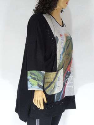 Дамски макси дизайнерски широк блузон с джоб и камъчета 01 01154