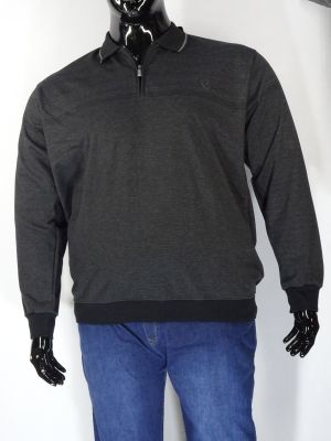 Мъжка блуза в големи размери с яка и цип от финна плетка  и ластик отдолу в три цвята  20 00416