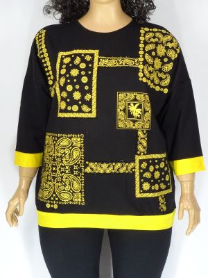 Дамска макси блуза от тънка вата с щампа и камъчета  бие в два цвята  01 01162
