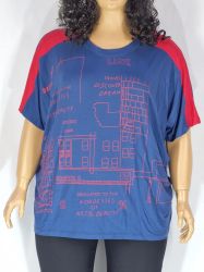 Дамска макси  блуза в  големи размери с интересна щампа в синьо 10 00102