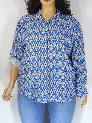 Дамска макси риза в големи размери  по-къс модел с интересна щампа  01 01214