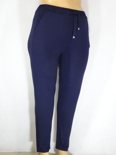 Дамски макси тънък панталон от трико в големи размери дюс синьо с джобове 09 00069