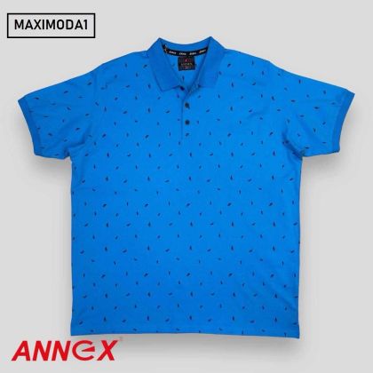 Мъжка тениска тип лакоста с яка и копчета в големи размери с щампа  20 003590