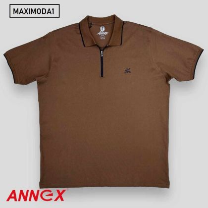 Мъжка тениска тип лакоста с яка и копчета в големи размери с щампа  20 003593