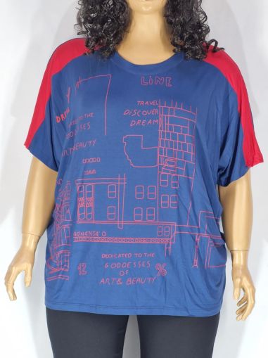 Дамска макси  блуза в  големи размери с интересна щампа в синьо 10 00102