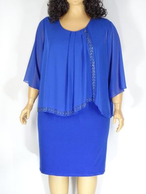 Дамска макси официална рокля от трико и шифон с камъни в турско синьо 05 00237