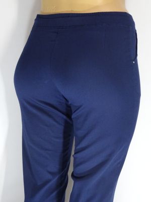 Дамски макси летен еластичен панталон в големи размери с връзки и капси на крачола в синьо 03 00421