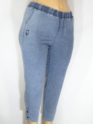 Дамски макси спортни летни еластични панталони в големи размери с ластик  и връзки в синьо  03 00424