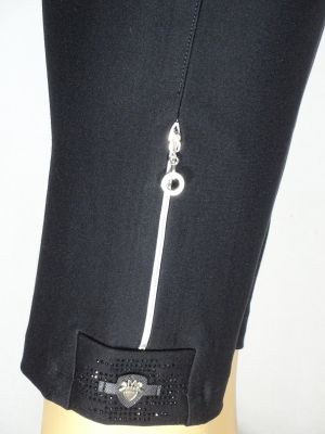 Дамски макси плътен еластичен  панталон в големи размери с ефект цип и камъчета на крачола  03 00429