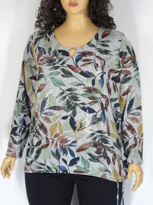Дамска макси блуза в големи размери тип плетка с флорални мотиви  01 01334