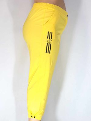 Дамски макси спортни летни еластични панталони в големи размери с интересна щампа в жълто 03 00463