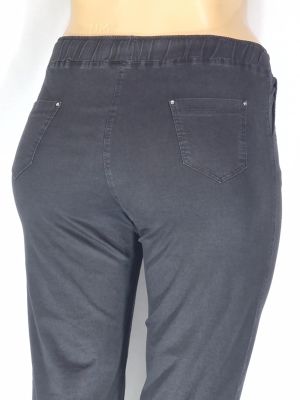 Дамски макси спортни  еластични дънки в големи размери изчистени тънки с връзки в  черно    02 00566