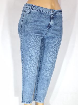 Дамски макси дънки в големи размери с  интересна тигрова щампа в синьо 02 00570