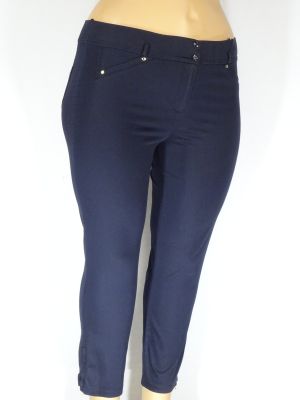 Дамски макси  еластичен тънък панталон в големи размери в тъмно синьо с цип на крачола  03 00316