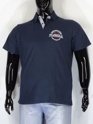Мъжка тениска в големи размери с яка в синьо и червено 20 00387