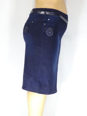 Дамска макси дънкова пола с апликация на джоба и колан 04 00062